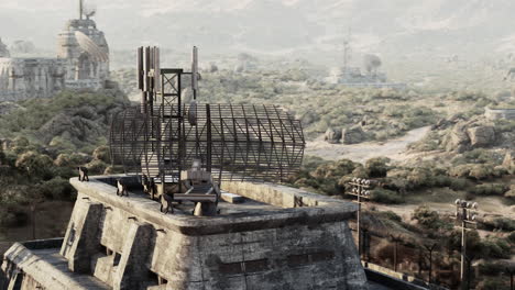 futuristic military radar station in arid desert landscape