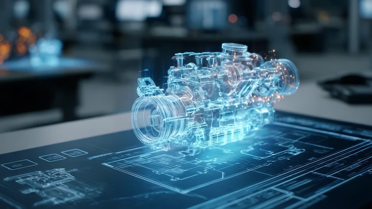 Futuristic Visualization of an Engine: A Detailed Look at the Digital Representation of a Mechanical Engine During an Engineering Presentation