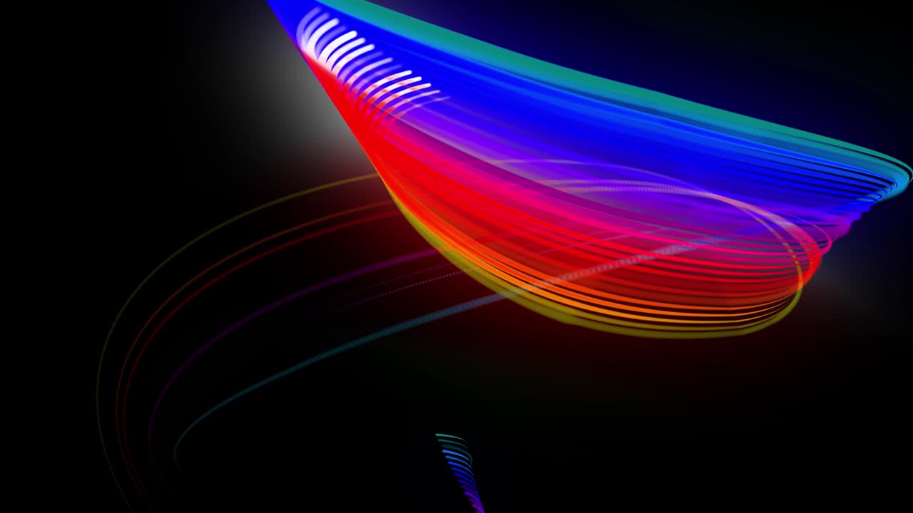 multi-colored neon lines of ribbon fly in the air, smoothly oscillation and wave. Lines color changes cyclically form running lights. 3d abstract looped 4k background, luma matte as alpha channel