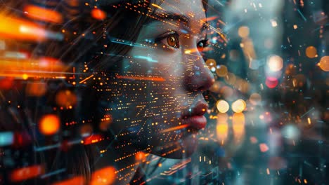 Woman Looking Out at a City at Night