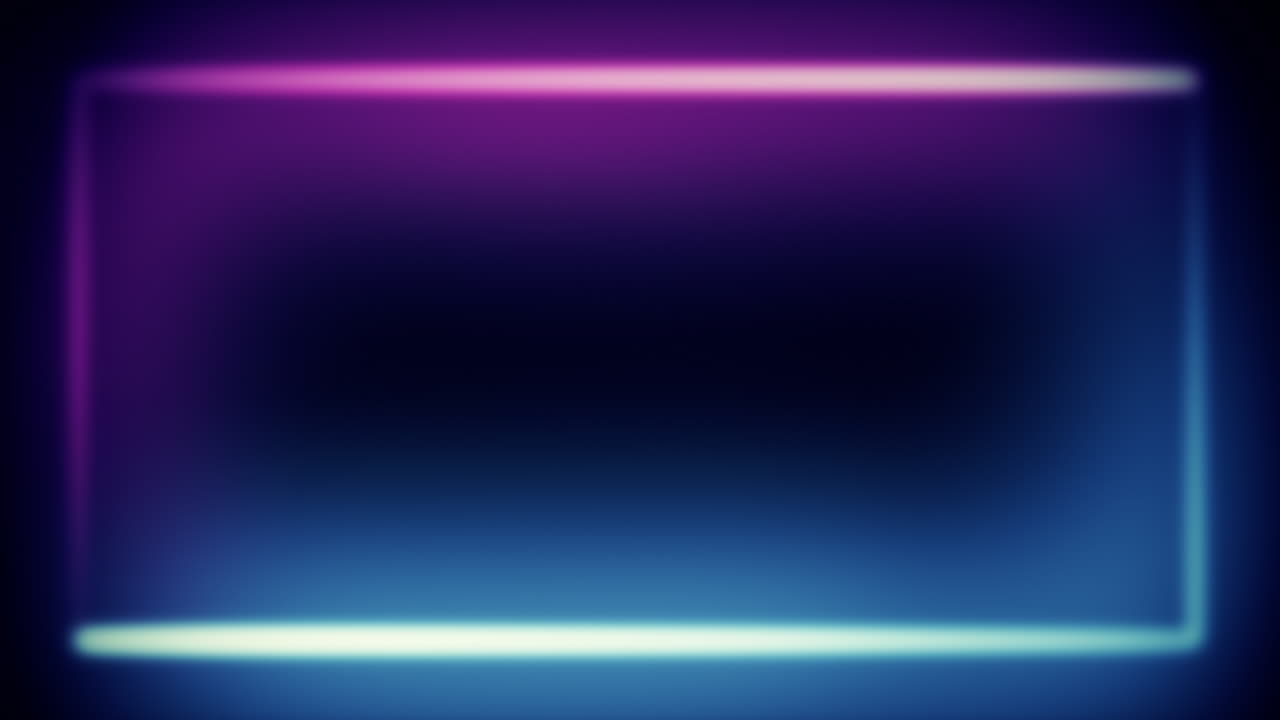 un marco de dos rectángulos rosados y azules, colores ámbar de neón que fluyen en sentido contrario a las agujas del reloj, grandes líneas de movimiento rápido, creando un contraste con el fondo oscuro