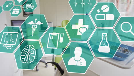 animation of medical icons over operating room