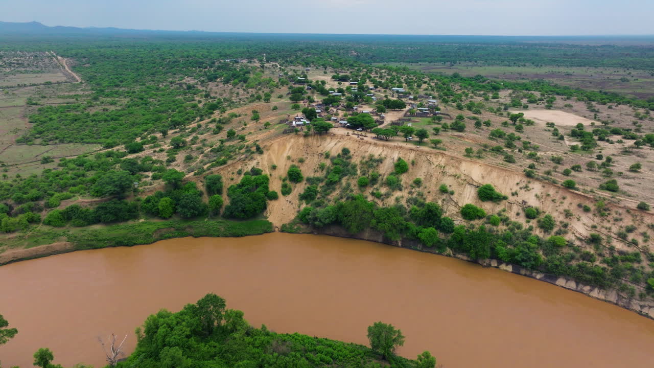 Karo Tribe Village And Omo River In Ethiopia - Drone Shot