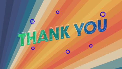 animation of thank you text and abstract shapes against gradient light trails in seamless pattern