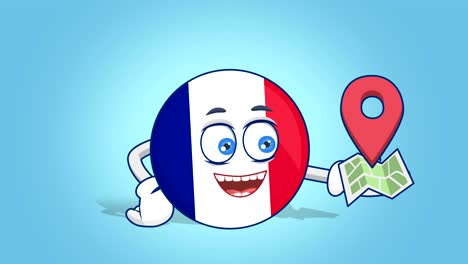 icono de dibujos animados bandera de francia mapa de ubicación con animación de cara con alfa mate