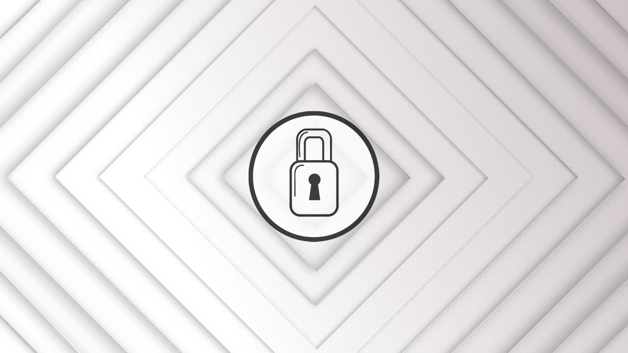animación del icono del candado sobre los cuadrados en el espacio digital blanco