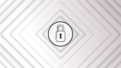 animación del icono del candado sobre los cuadrados en el espacio digital blanco