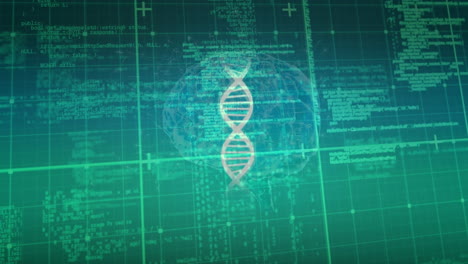 Animation of data processing, dna and brain in green space