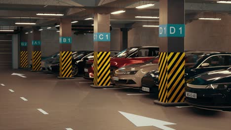 aparcamiento subterráneo con coches. aparcamiento modernos subterráneos. estacionamiento moderno cubierto completo