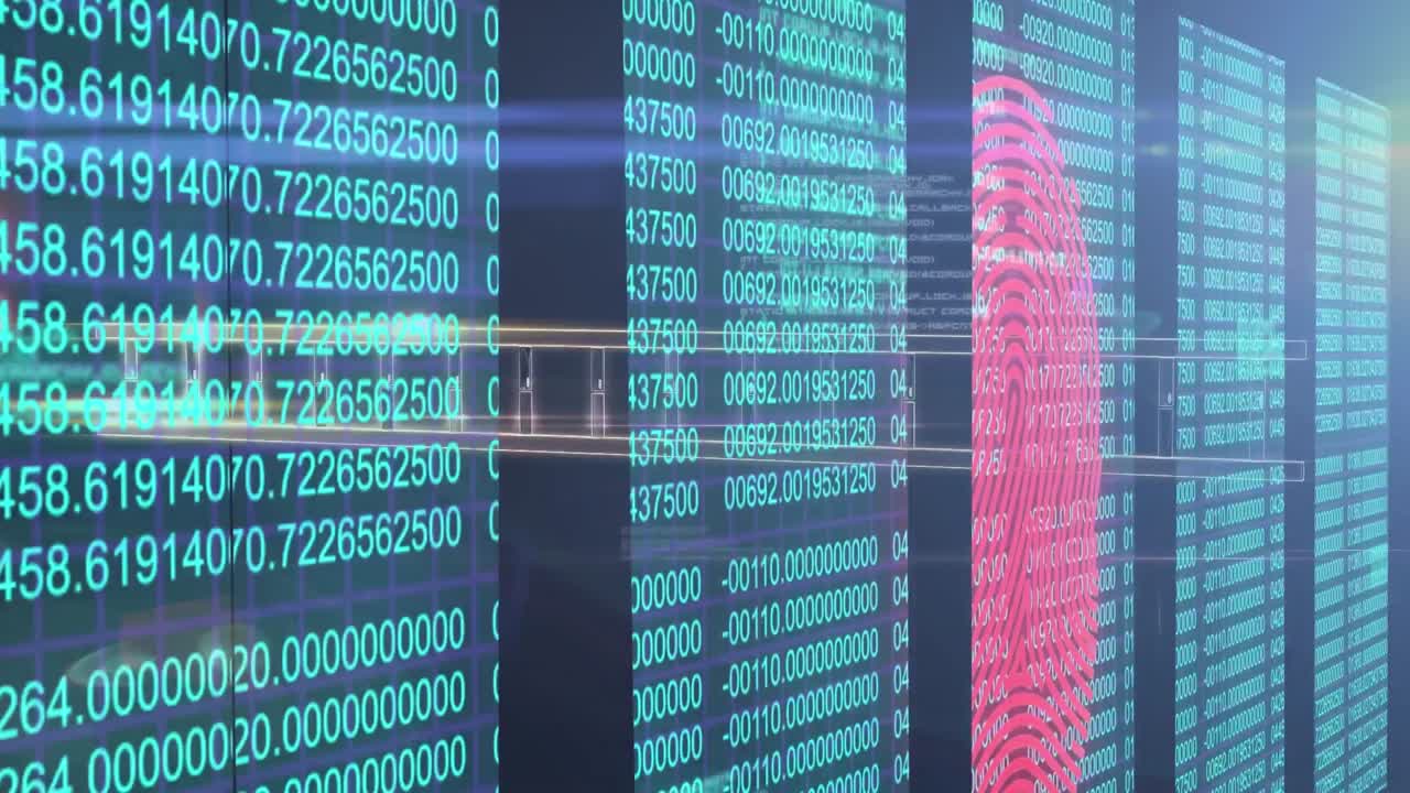 검은 바탕 위의 화면에서 숫자의 애니메이션과 데이터 처리가