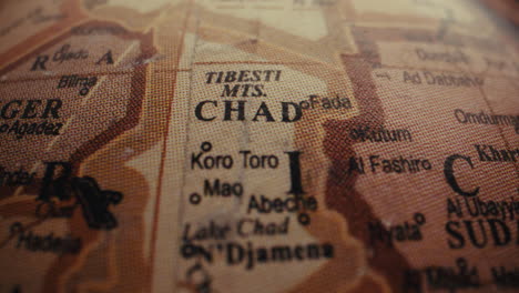 close-up of a world map focusing on chad