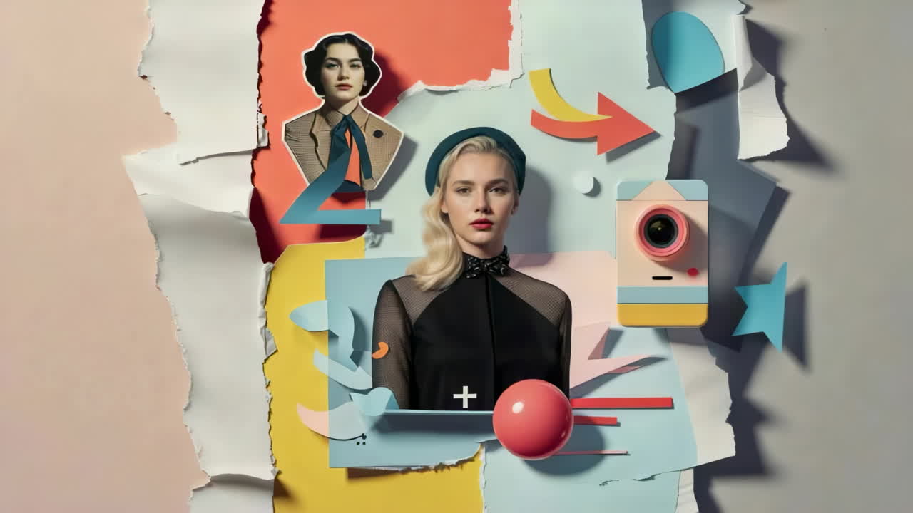 Creative Collage with Women, Geometric Shapes, and Camera Elements
