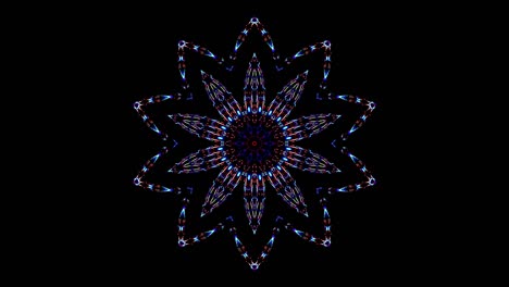 blue stripes glowing wave flower shape, kaleidoscope black background