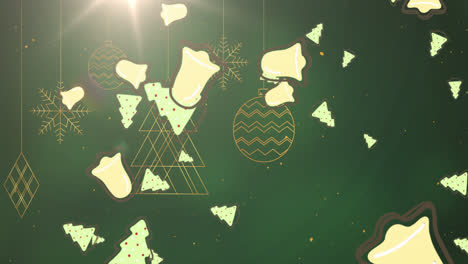 animación de campanas cayendo sobre las decoraciones de navidad
