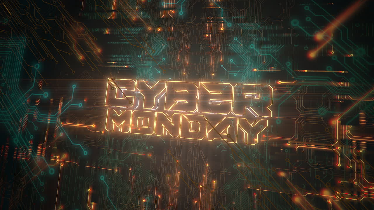 Cyber Monday-tekst på bundkort med neonlys