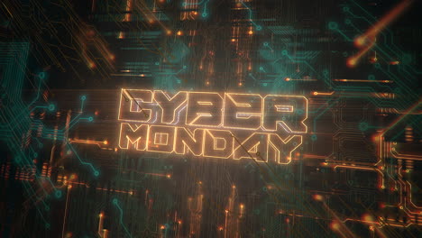 Texto-De-Cyber-Monday-En-La-Placa-Base-Con-Luz-De-Neón