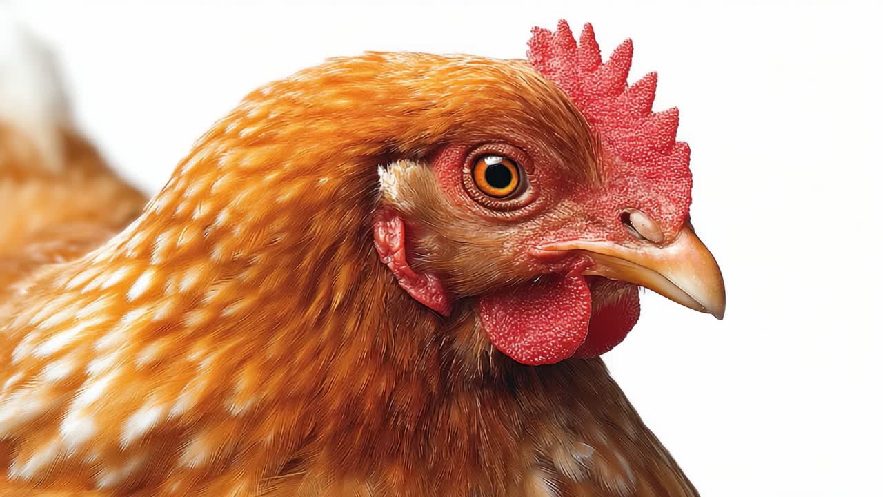 An Intimate Look at a Beautifully Feathered Hen: Capturing the Intricate Details of a Chicken's Face to Showcase Its Unique and Striking Features