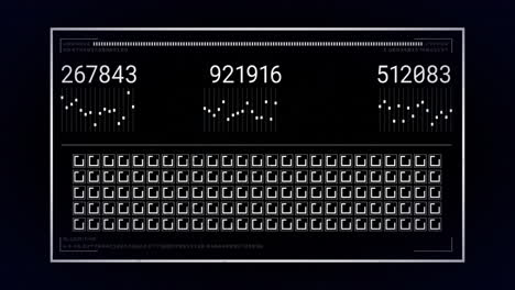 animación de procesamiento de datos con números y código binario sobre fondo oscuro