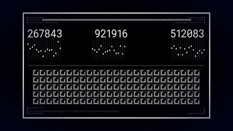 data processing animation with numbers and binary code over dark background