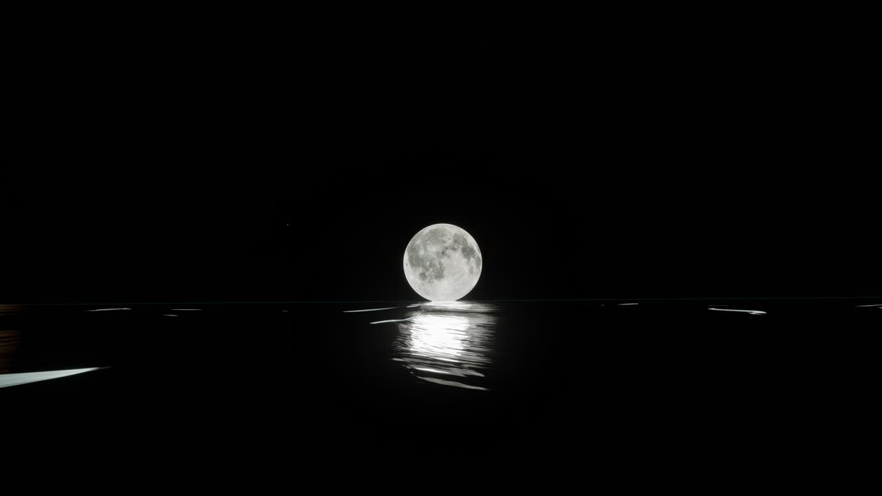 Moon over Calm Water at Night