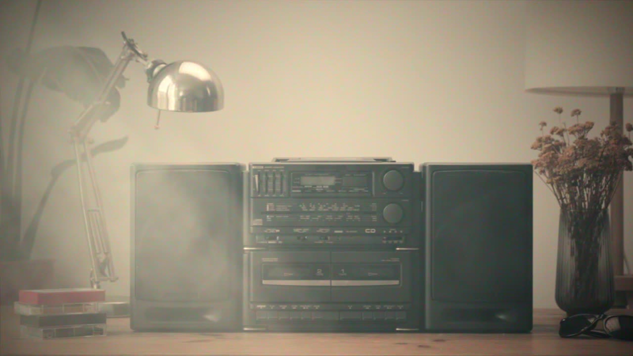 Retro radio tape recorder, audio cassette close-up. Listening to music, old radio boom box player, macro of vintage music listening. . High quality 4k footage