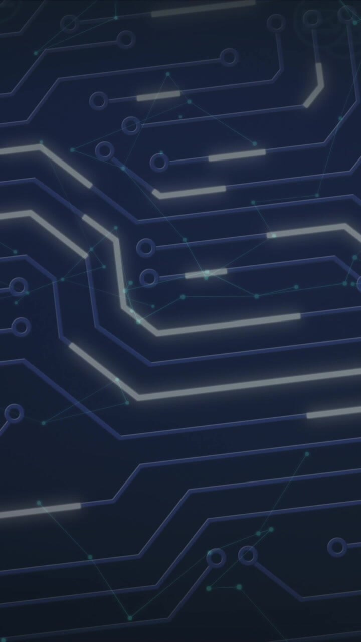 Animation of microprocessor connections and network of connections against blue background
