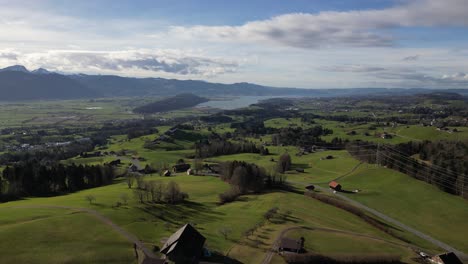 aerial remote rural village houses switzerland in summer green landscape