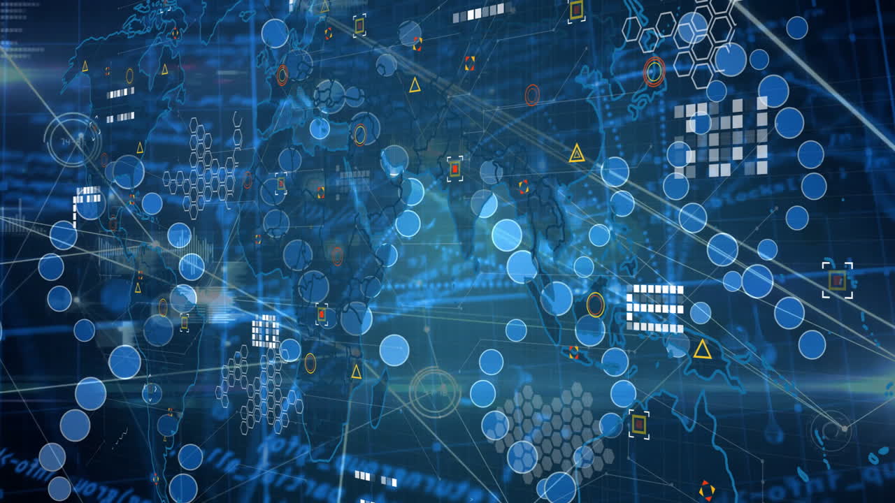디지털 세계 지도를 통해 연결 네트워크 및 데이터 처리 애니메이션