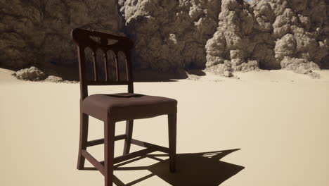 solitary chair in a desolate desert landscape