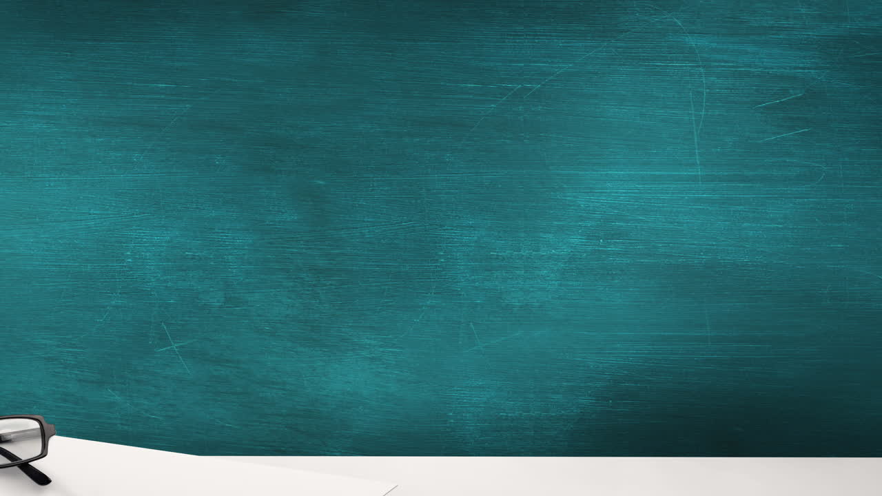 animación de artículos escolares y gafas sobre fondo verde