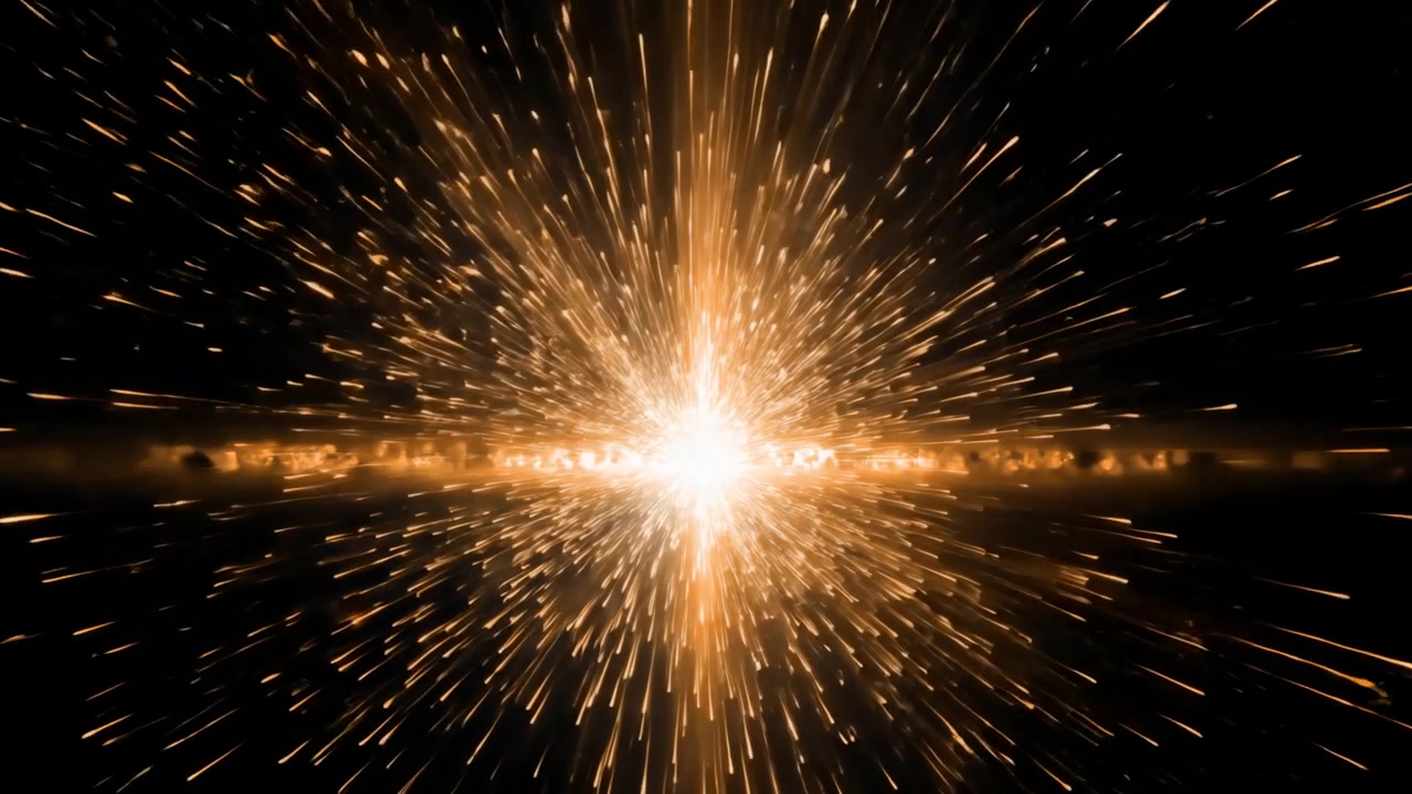 Bright Golden Sparks Bursting and Radiating on Black Background