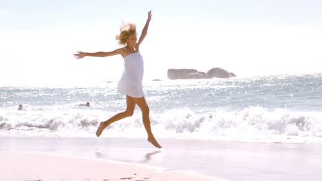 smiling woman jumping