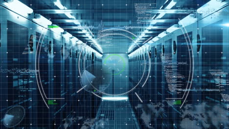 animación del escaneo del alcance y el procesamiento de datos a través de servidores informáticos