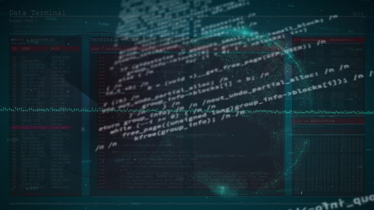 Animation of financial data processing over globe on black background