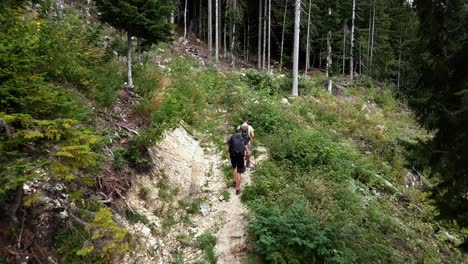 Drohnenaufnahmen-Von-Zwei-Typen,-Die-Den-Berg-Hinaufwandern