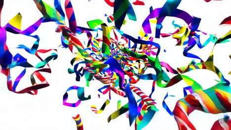 vibrant colorful confetti and streamers explosion on white background