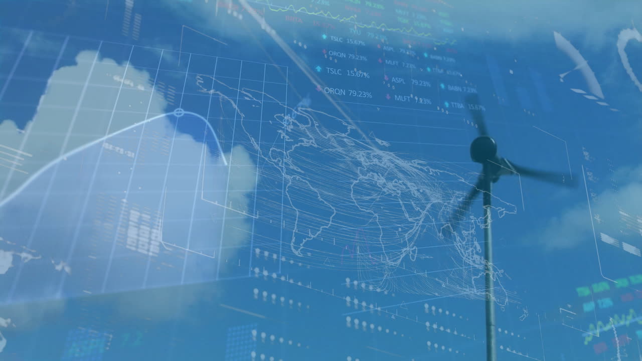 풍력 터빈에서 데이터 처리의 애니메이션