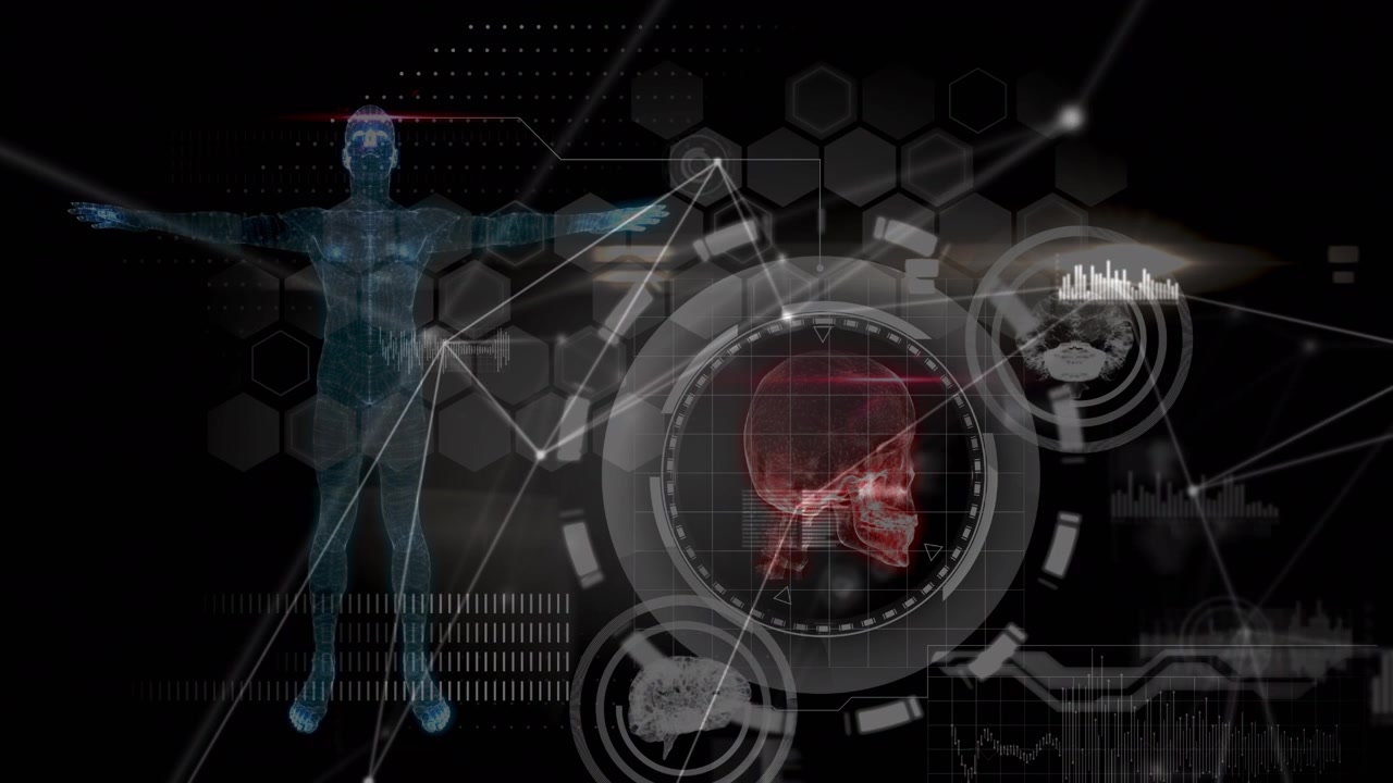 Animación del procesamiento de datos sobre fondo negro