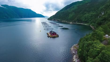 Aerial-footage-Farm-salmon-fishing-in-Norway