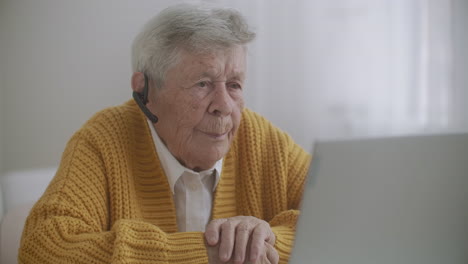 anciana habla con su nieta en una videollamada usando una computadora portátil. videoconferencia con un médico