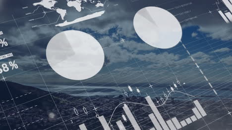 animation of financial data processing over landscape