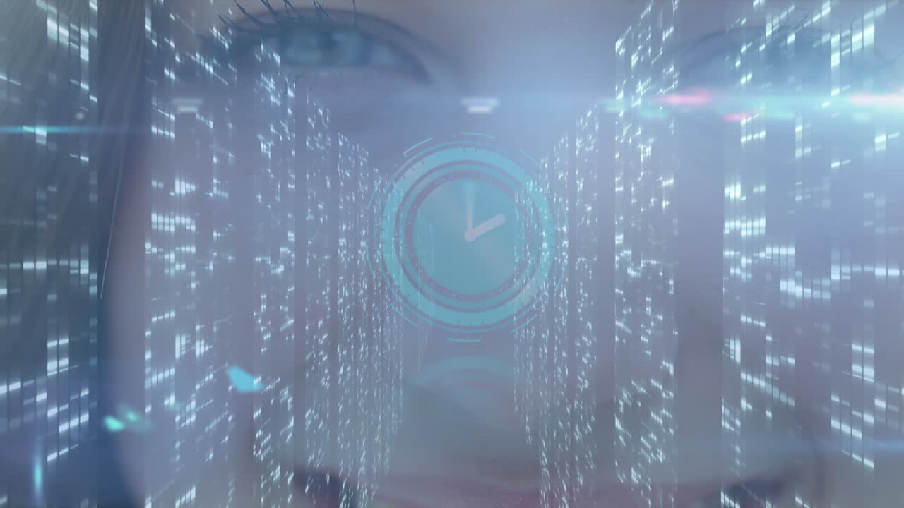 백인 여성 위에 움직이는 시계의 애니메이션.