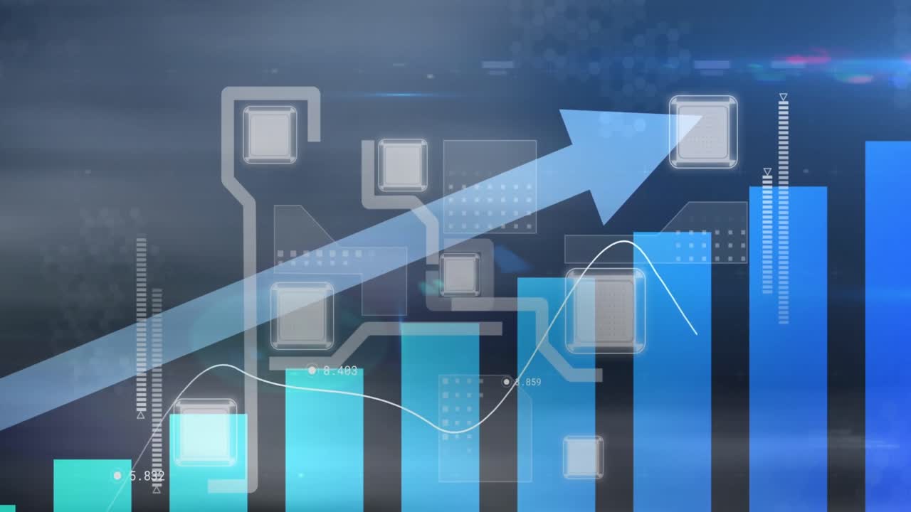 animación del procesamiento de datos estadísticos en comparación con las líneas de conexión y el punto de luz.