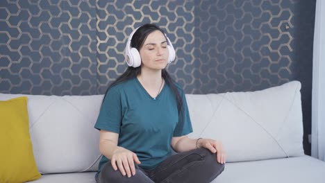 woman listening to music and relaxing. relax and peaceful.