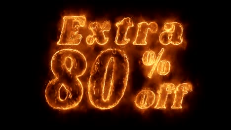 extra 80% percent off  word hot animated burning realistic fire flame loop.