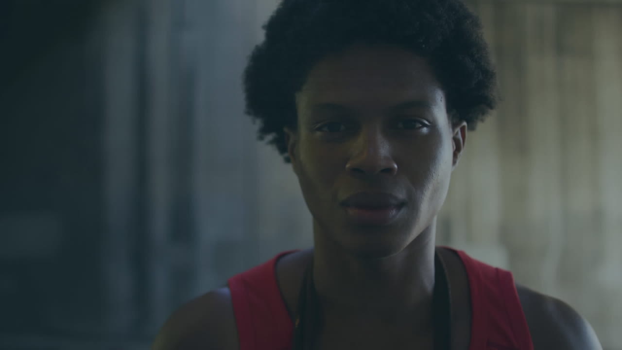 Animation of interference over smiling biracial sportsman