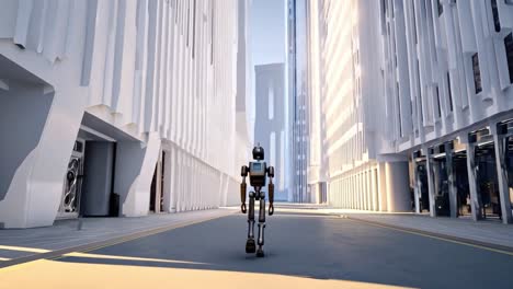 robot walking in a futuristic city