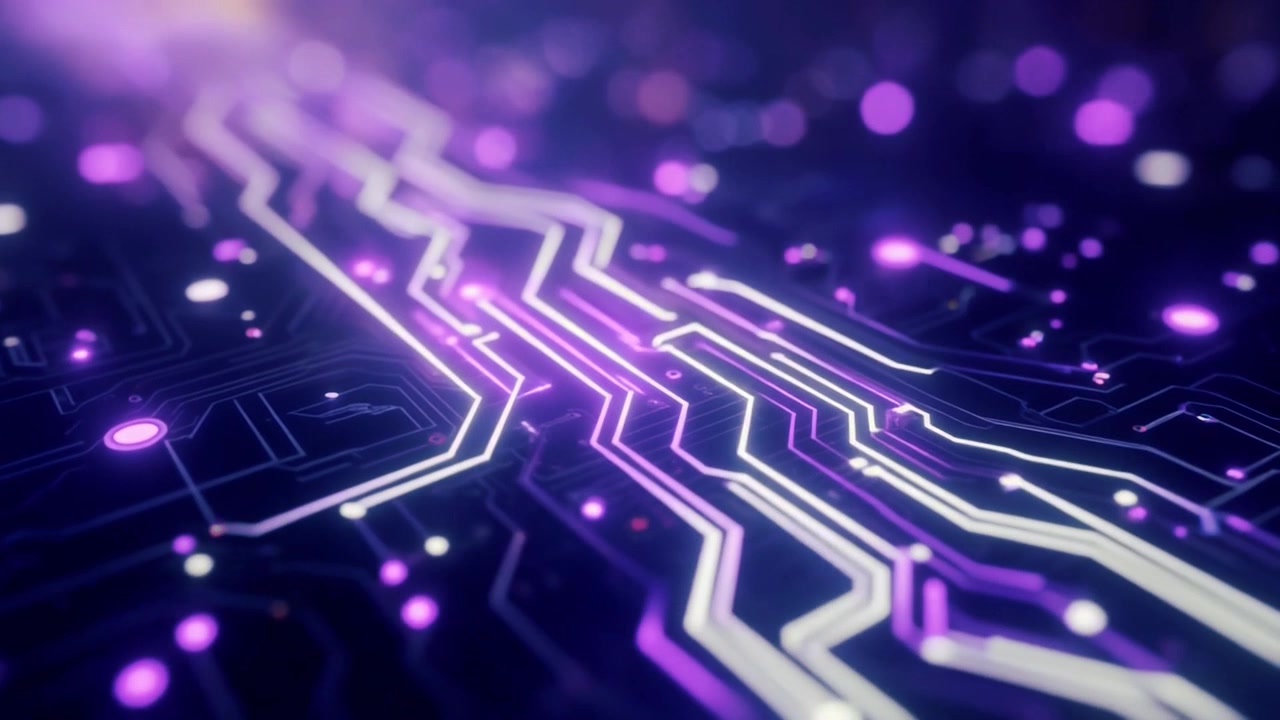 Digital Circuit Board with Glowing Data Flow