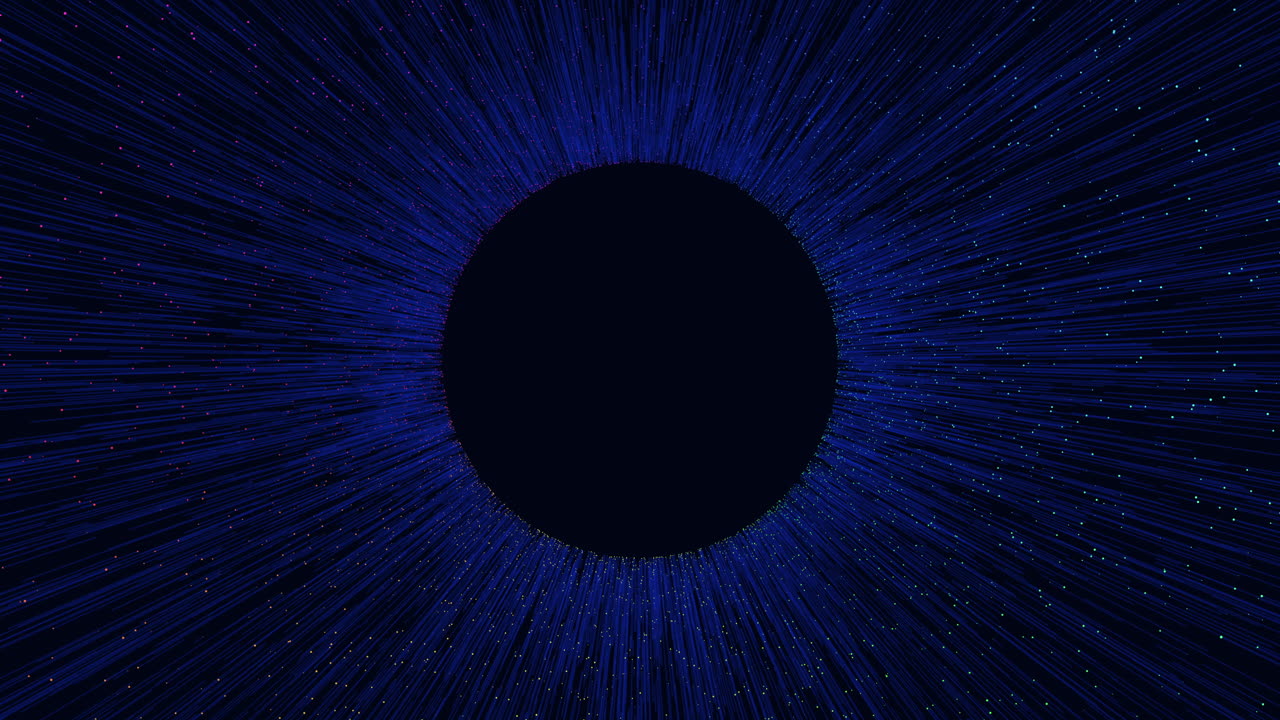 líneas azules dinámicas que irradian desde el círculo negro