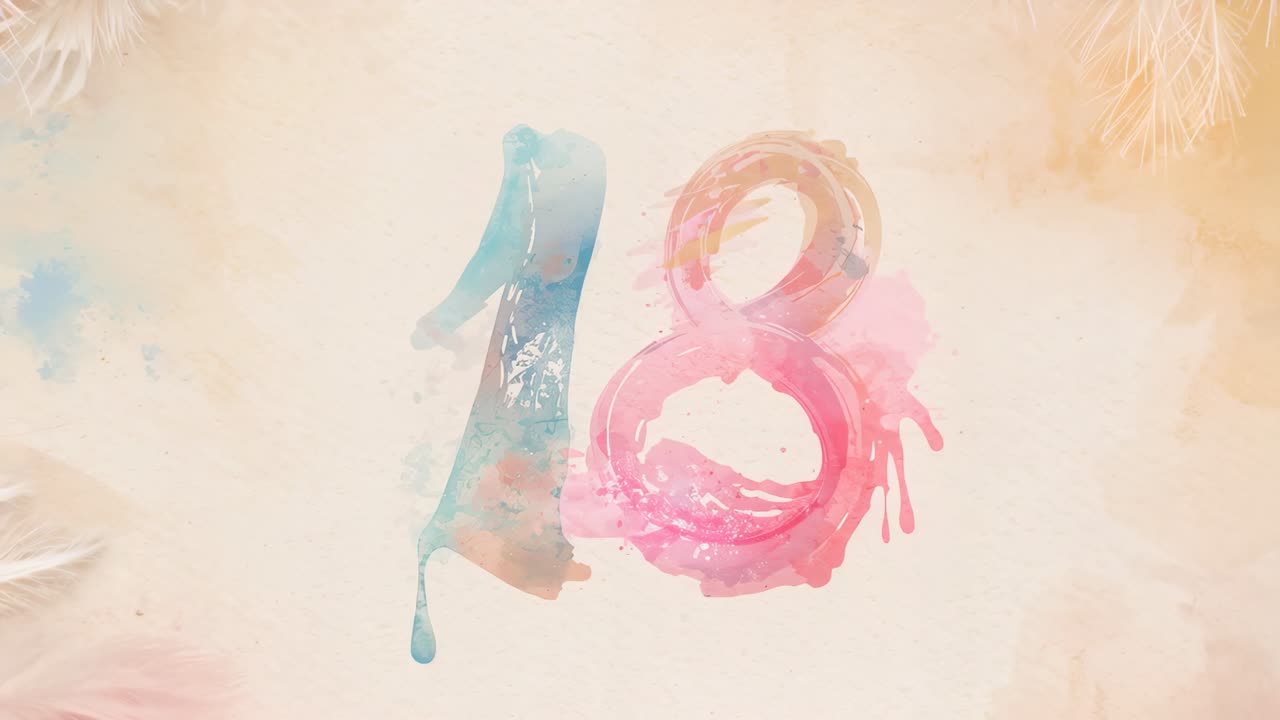 Showing watercolor numerals 1 and 8 dripping as animation runs on pastel paper forming final title